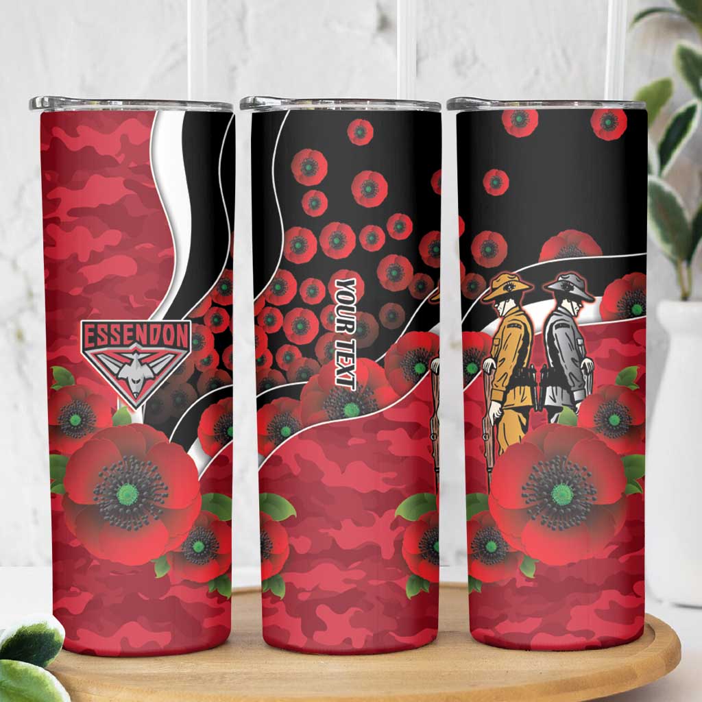 Essendon Bombers ANZAC Personalised Skinny Tumbler Lest We Forget Poppy Camo