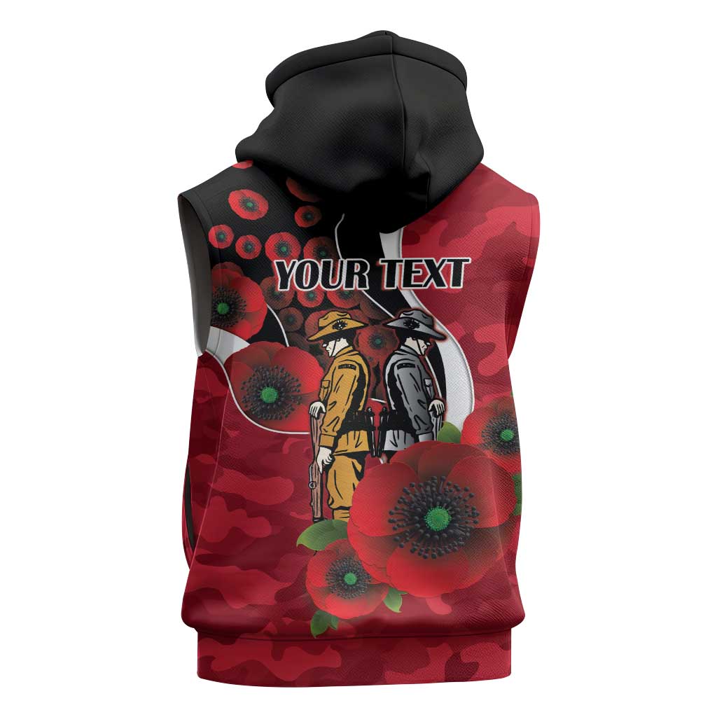 Essendon Bombers ANZAC Personalised Sleeveless Hoodie Lest We Forget Poppy Camo