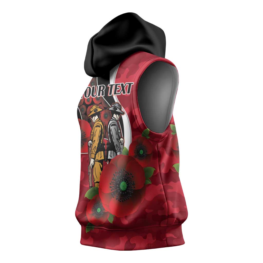 Essendon Bombers ANZAC Personalised Sleeveless Hoodie Lest We Forget Poppy Camo