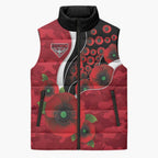Essendon Bombers ANZAC Personalised Sleeveless Puffer Jacket Lest We Forget Poppy Camo