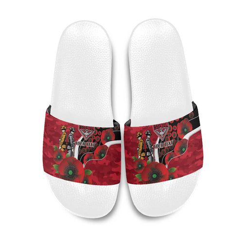 Essendon Bombers ANZAC Personalised Slide Sandals Lest We Forget Poppy Camo