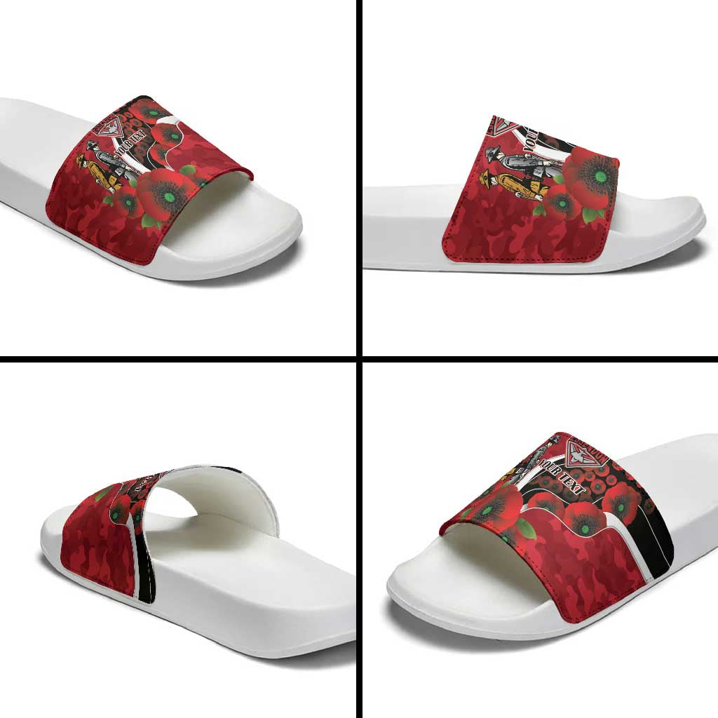 Essendon Bombers ANZAC Personalised Slide Sandals Lest We Forget Poppy Camo