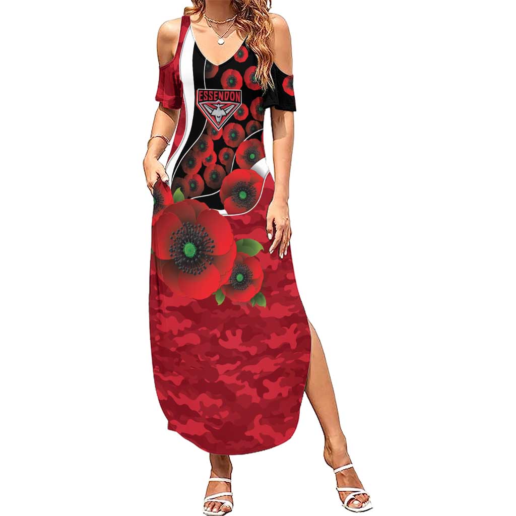 Essendon Bombers ANZAC Personalised Summer Maxi Dress Lest We Forget Poppy Camo