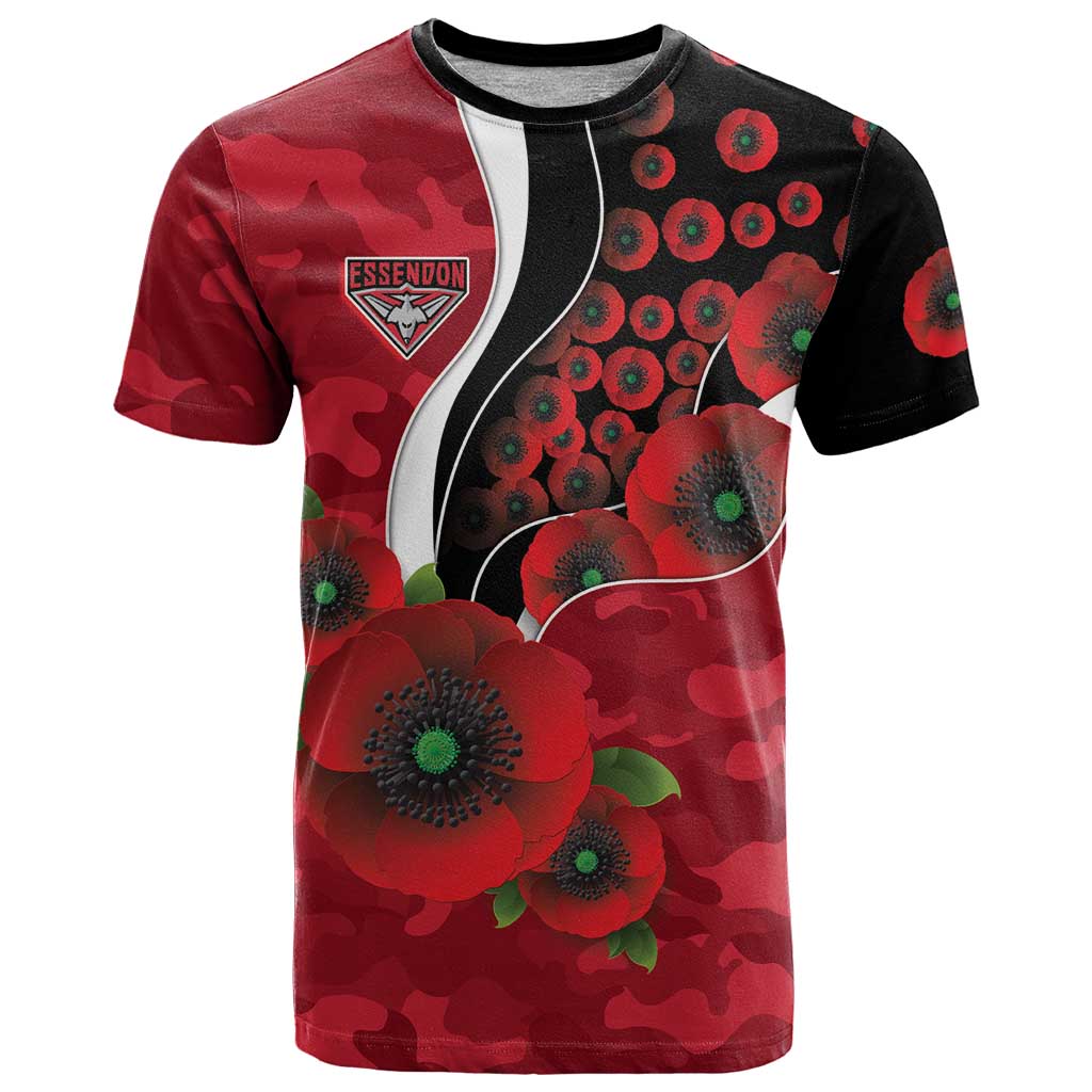 Essendon Bombers ANZAC Personalised T Shirt Lest We Forget Poppy Camo