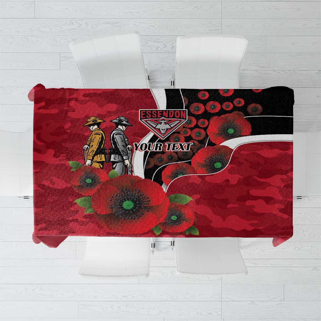 Essendon Bombers ANZAC Personalised Tablecloth Lest We Forget Poppy Camo