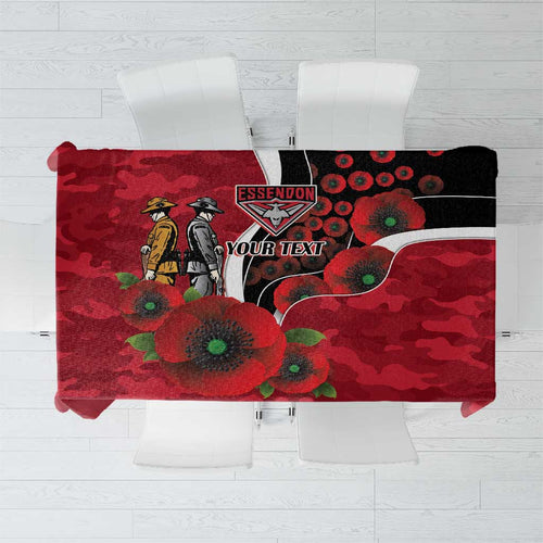 Essendon Bombers ANZAC Personalised Tablecloth Lest We Forget Poppy Camo