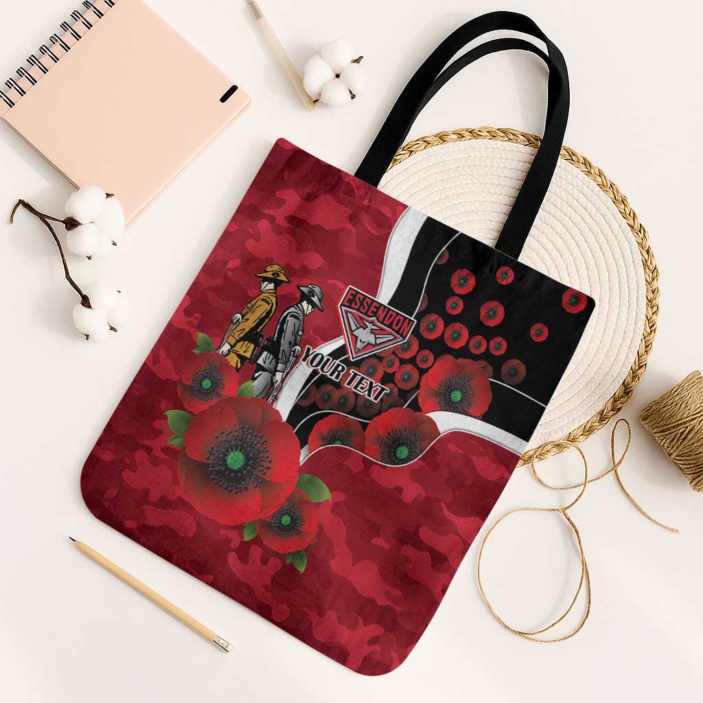 Essendon Bombers ANZAC Personalised Tote Bag Lest We Forget Poppy Camo