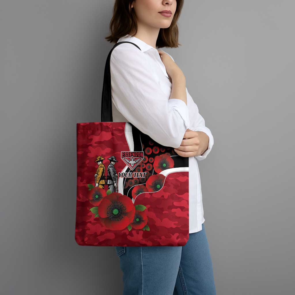 Essendon Bombers ANZAC Personalised Tote Bag Lest We Forget Poppy Camo