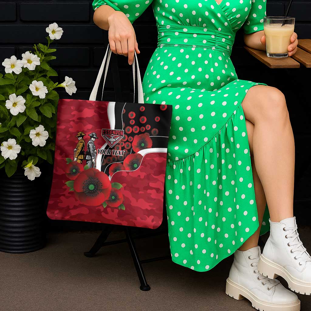 Essendon Bombers ANZAC Personalised Tote Bag Lest We Forget Poppy Camo