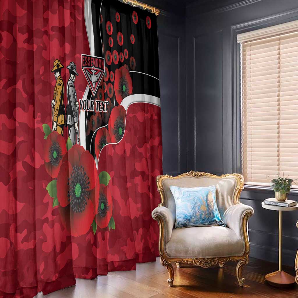 Essendon Bombers ANZAC Personalised Window Curtain Lest We Forget Poppy Camo