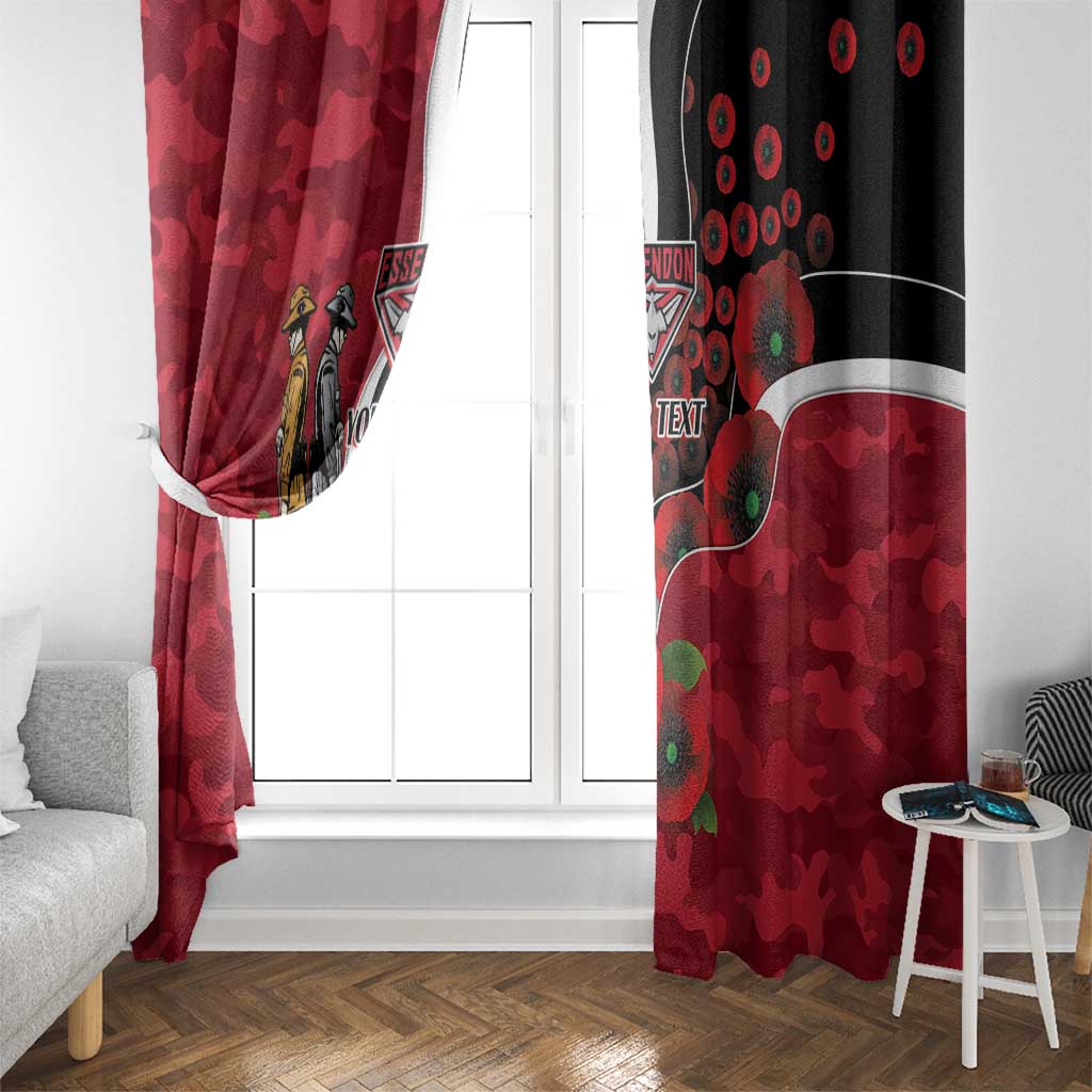 Essendon Bombers ANZAC Personalised Window Curtain Lest We Forget Poppy Camo