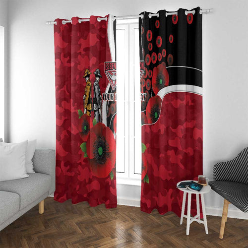Essendon Bombers ANZAC Personalised Window Curtain Lest We Forget Poppy Camo