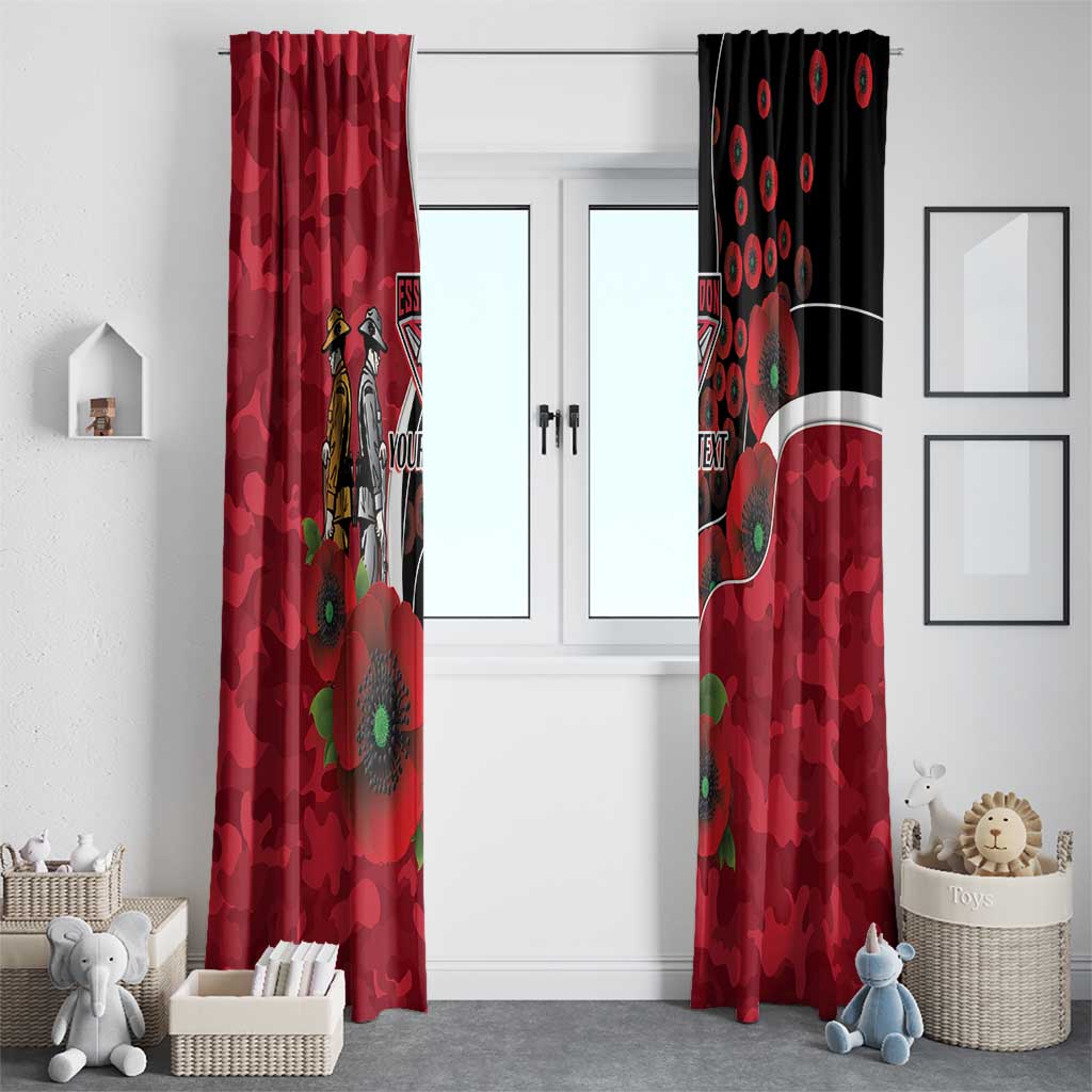 Essendon Bombers ANZAC Personalised Window Curtain Lest We Forget Poppy Camo