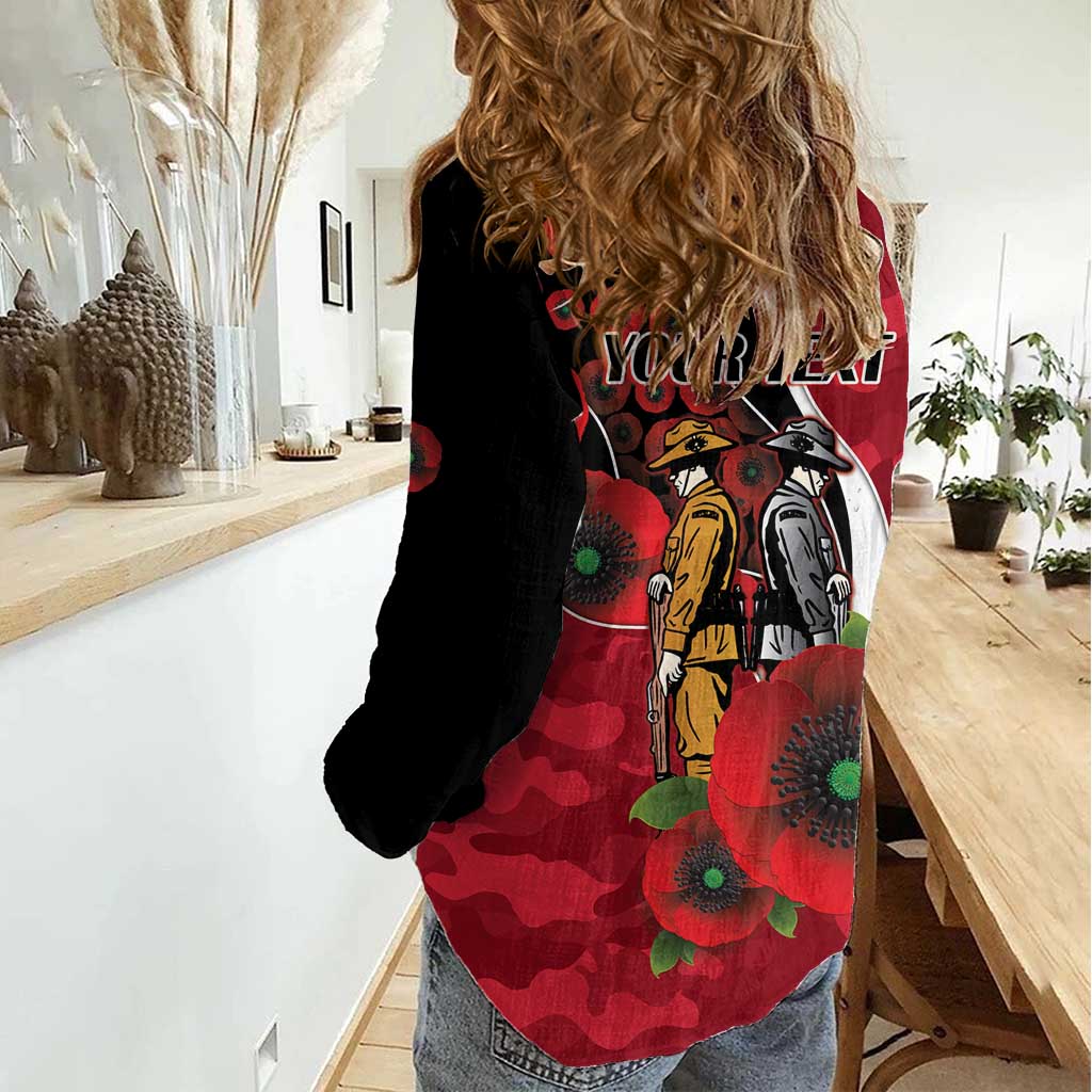 Essendon Bombers ANZAC Personalised Women Casual Shirt Lest We Forget Poppy Camo