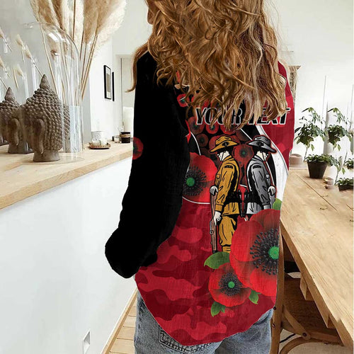 Essendon Bombers ANZAC Personalised Women Casual Shirt Lest We Forget Poppy Camo