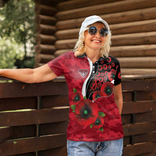 Essendon Bombers ANZAC Personalised Women Polo Shirt Lest We Forget Poppy Camo