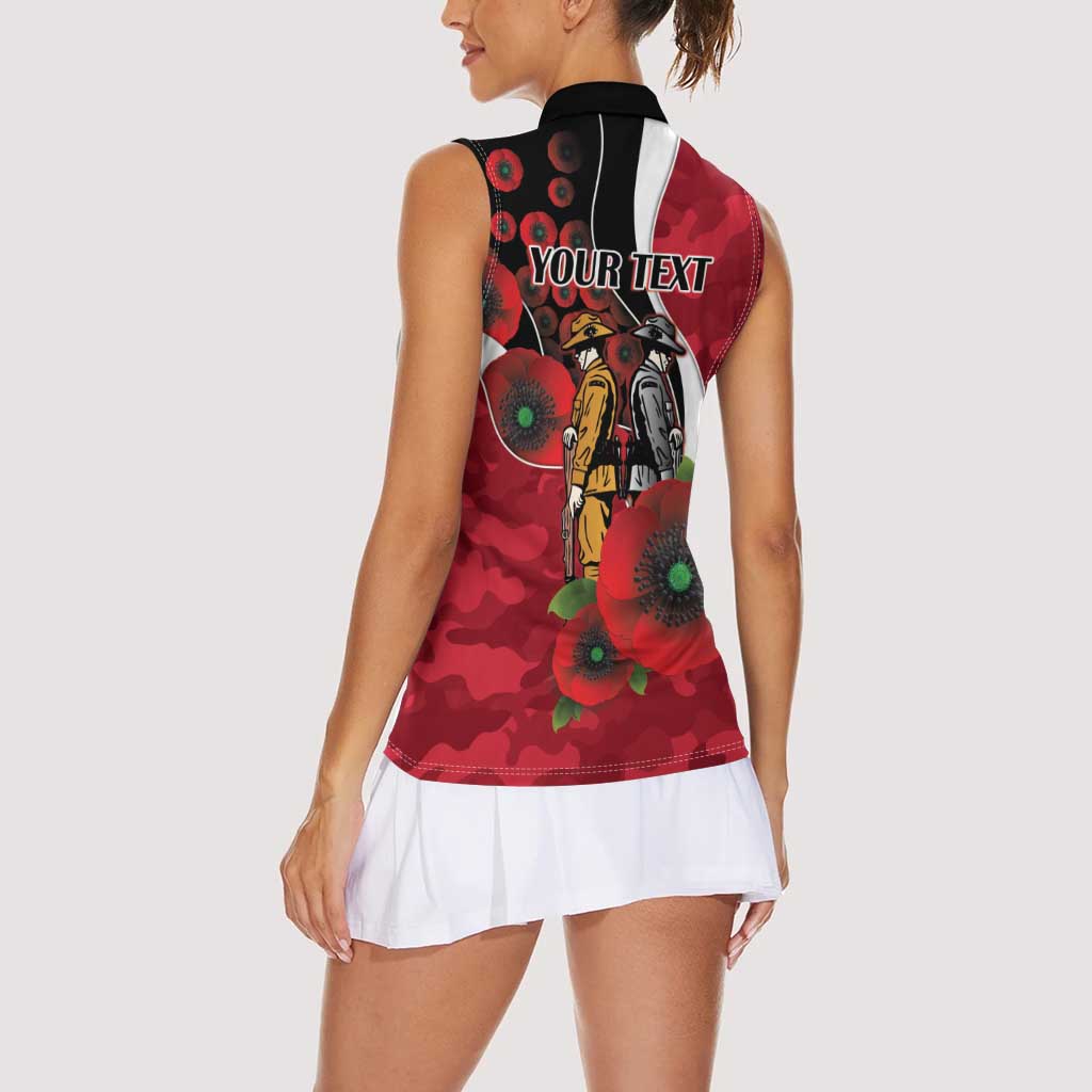 Essendon Bombers ANZAC Personalised Women Sleeveless Polo Shirt Lest We Forget Poppy Camo