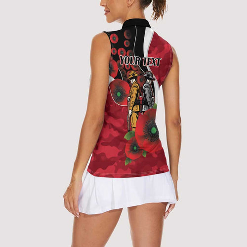 Essendon Bombers ANZAC Personalised Women Sleeveless Polo Shirt Lest We Forget Poppy Camo