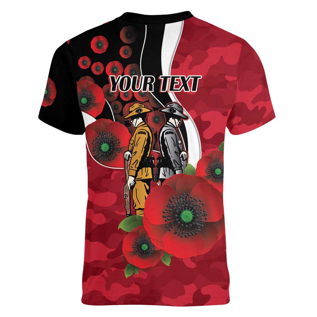 Essendon Bombers ANZAC Personalised Women V-Neck T-Shirt Lest We Forget Poppy Camo
