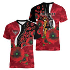 Essendon Bombers ANZAC Personalised Women V-Neck T-Shirt Lest We Forget Poppy Camo