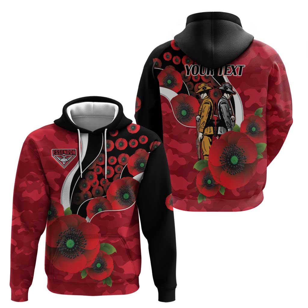 Essendon Bombers ANZAC Personalised Zip Hoodie Lest We Forget Poppy Camo