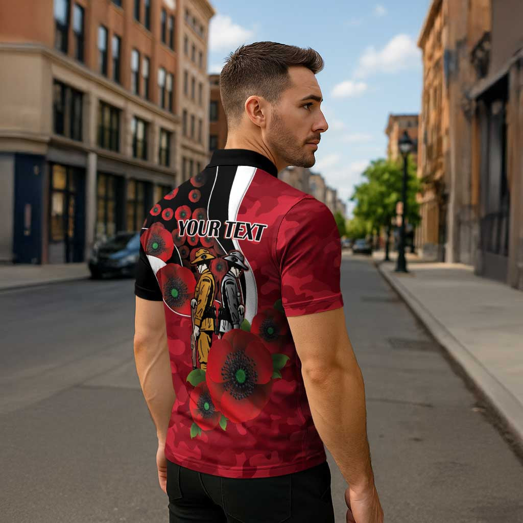 Essendon Bombers ANZAC Personalised Zipper Polo Shirt Lest We Forget Poppy Camo