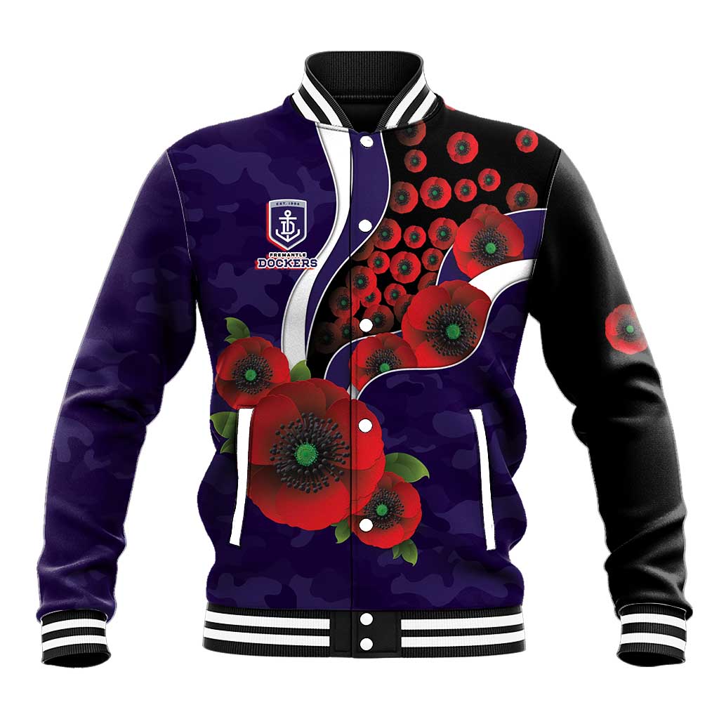 Fremantle Dockers ANZAC Personalised Baseball Jacket Lest We Forget Poppy Camo