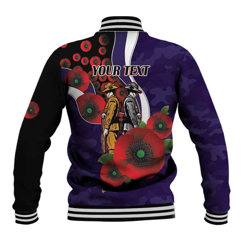 Fremantle Dockers ANZAC Personalised Baseball Jacket Lest We Forget Poppy Camo