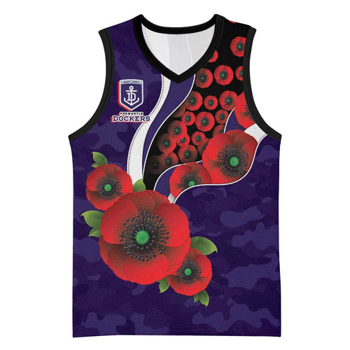 Fremantle Dockers ANZAC Personalised Basketball Jersey Lest We Forget Poppy Camo