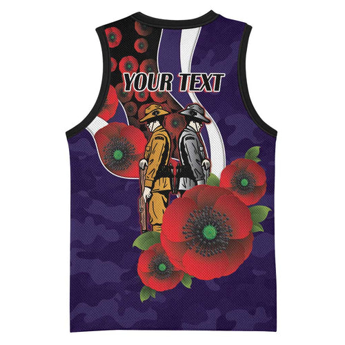 Fremantle Dockers ANZAC Personalised Basketball Jersey Lest We Forget Poppy Camo