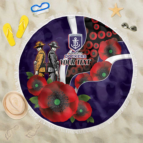 Fremantle Dockers ANZAC Personalised Beach Blanket Lest We Forget Poppy Camo