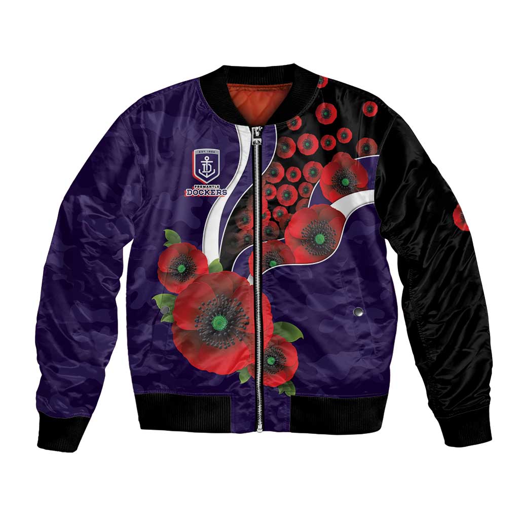Fremantle Dockers ANZAC Personalised Bomber Jacket Lest We Forget Poppy Camo