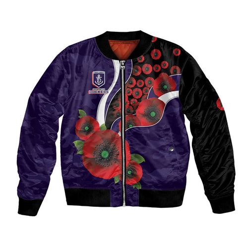 Fremantle Dockers ANZAC Personalised Bomber Jacket Lest We Forget Poppy Camo