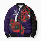 Fremantle Dockers ANZAC Personalised Bomber Puffer Jacket Lest We Forget Poppy Camo