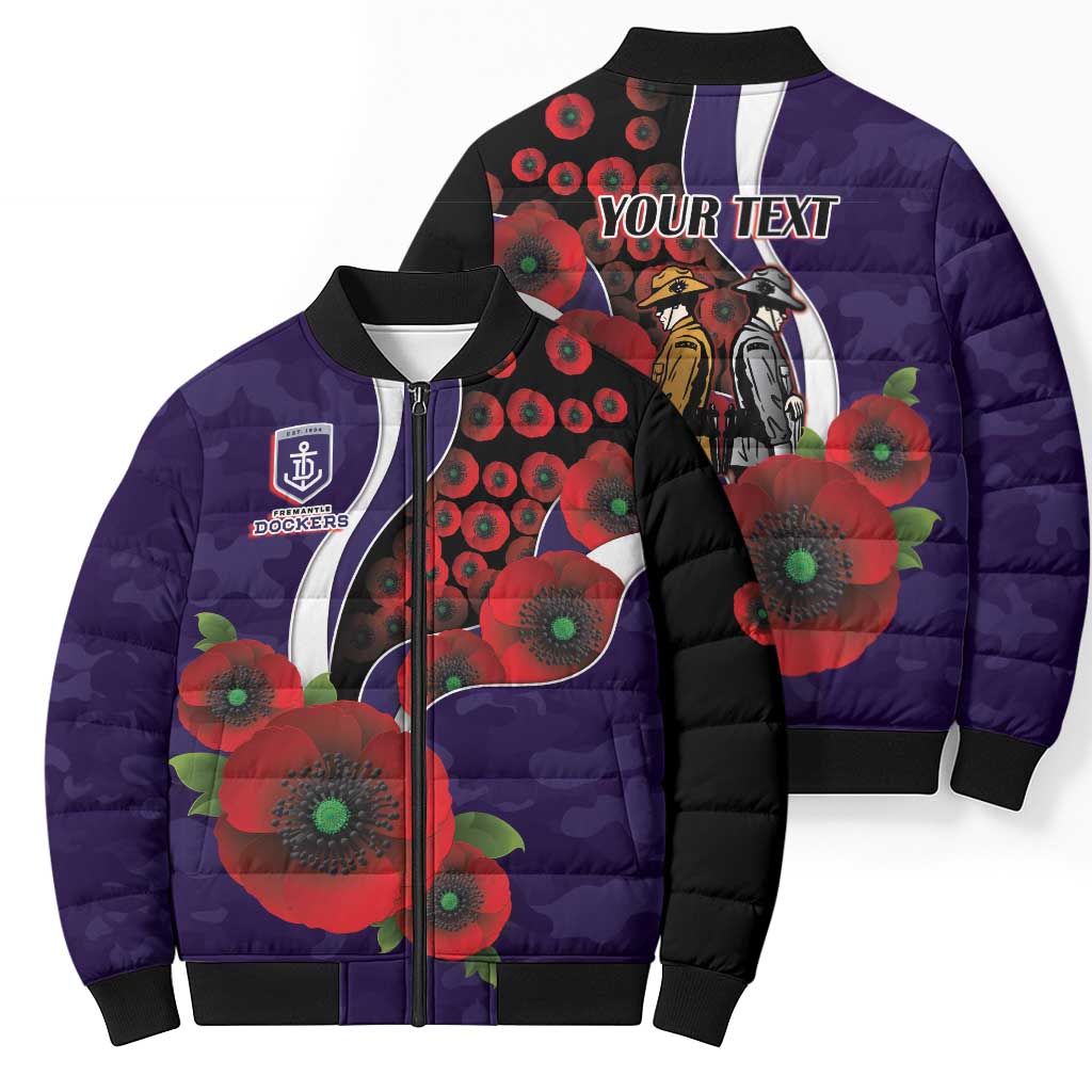 Fremantle Dockers ANZAC Personalised Bomber Puffer Jacket Lest We Forget Poppy Camo