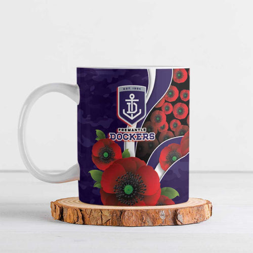 Fremantle Dockers ANZAC Personalised Ceramic Mug Lest We Forget Poppy Camo
