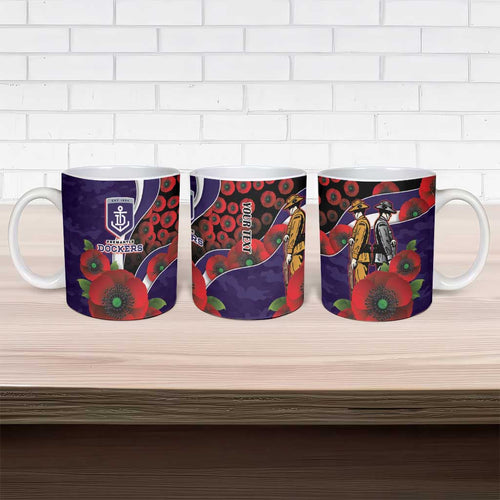 Fremantle Dockers ANZAC Personalised Ceramic Mug Lest We Forget Poppy Camo