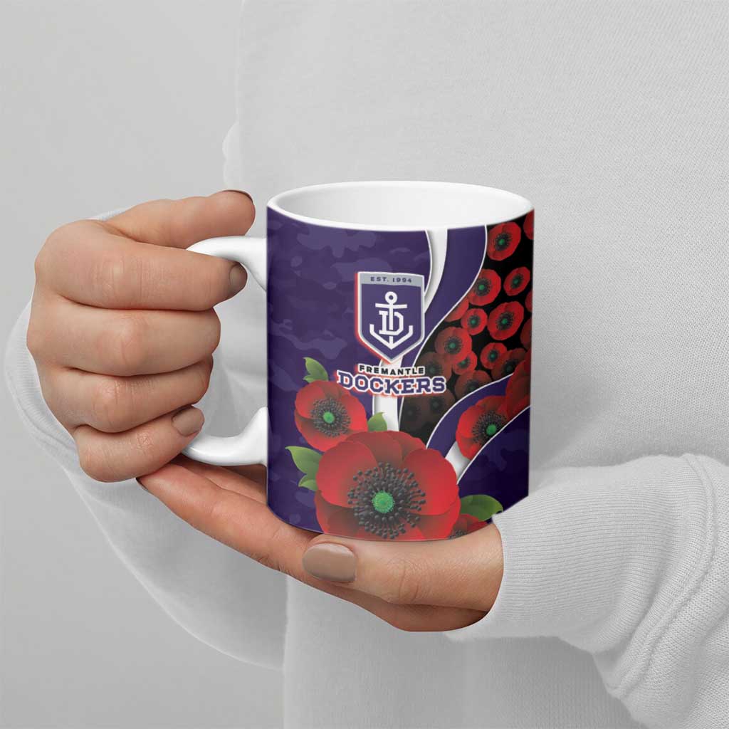 Fremantle Dockers ANZAC Personalised Ceramic Mug Lest We Forget Poppy Camo