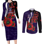 Fremantle Dockers ANZAC Personalised Couples Matching Long Sleeve Bodycon Dress and Long Sleeve Button Shirt Lest We Forget Poppy Camo