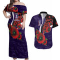 Fremantle Dockers ANZAC Personalised Couples Matching Off Shoulder Maxi Dress and Hawaiian Shirt Lest We Forget Poppy Camo