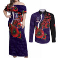 Fremantle Dockers ANZAC Personalised Couples Matching Off Shoulder Maxi Dress and Long Sleeve Button Shirt Lest We Forget Poppy Camo