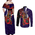 Fremantle Dockers ANZAC Personalised Couples Matching Off Shoulder Maxi Dress and Long Sleeve Button Shirt Lest We Forget Poppy Camo
