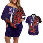 Fremantle Dockers ANZAC Personalised Couples Matching Off Shoulder Short Dress and Hawaiian Shirt Lest We Forget Poppy Camo