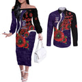 Fremantle Dockers ANZAC Personalised Couples Matching Off The Shoulder Long Sleeve Dress and Long Sleeve Button Shirt Lest We Forget Poppy Camo