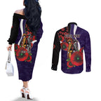 Fremantle Dockers ANZAC Personalised Couples Matching Off The Shoulder Long Sleeve Dress and Long Sleeve Button Shirt Lest We Forget Poppy Camo