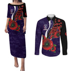 Fremantle Dockers ANZAC Personalised Couples Matching Puletasi and Long Sleeve Button Shirt Lest We Forget Poppy Camo