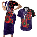 Fremantle Dockers ANZAC Personalised Couples Matching Short Sleeve Bodycon Dress and Hawaiian Shirt Lest We Forget Poppy Camo