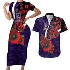 Fremantle Dockers ANZAC Personalised Couples Matching Short Sleeve Bodycon Dress and Hawaiian Shirt Lest We Forget Poppy Camo