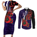 Fremantle Dockers ANZAC Personalised Couples Matching Short Sleeve Bodycon Dress and Long Sleeve Button Shirt Lest We Forget Poppy Camo