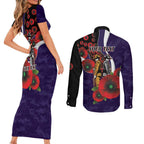 Fremantle Dockers ANZAC Personalised Couples Matching Short Sleeve Bodycon Dress and Long Sleeve Button Shirt Lest We Forget Poppy Camo